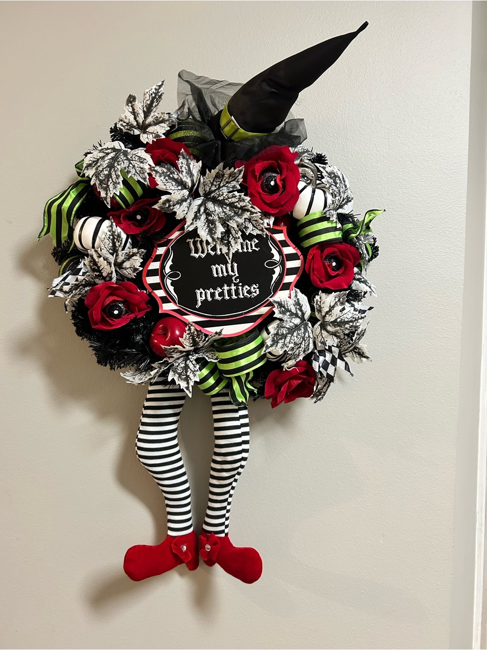 Large Halloween Witch Wreath Welcome My Pretties Wicked Witch Legs Door Decor